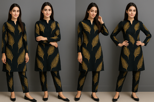 Linen Allover Digital Printed 2Pc Dress Free Size