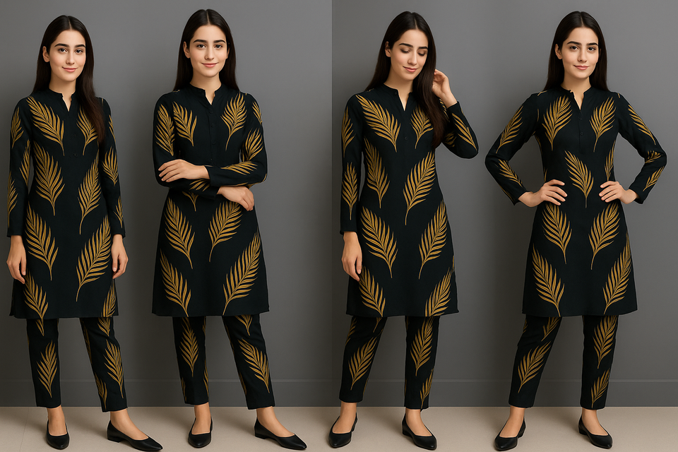 Linen Allover Digital Printed 2Pc Dress Free Size