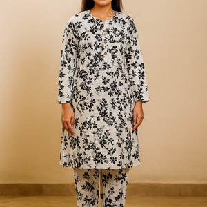 Linen Allover Digital Printed 2Pc Maxi Dress Free Size