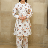 Linen Allover Digital Printed 2Pc Maxi Dress Free Size