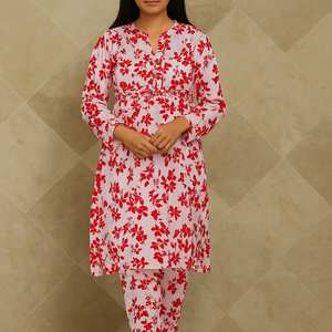Linen Allover Digital Printed 2Pc Maxi Dress Free Size