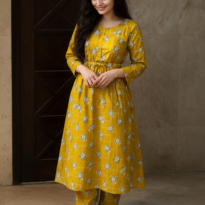 Linen Allover Digital Printed 2Pc Maxi Dress Free Size